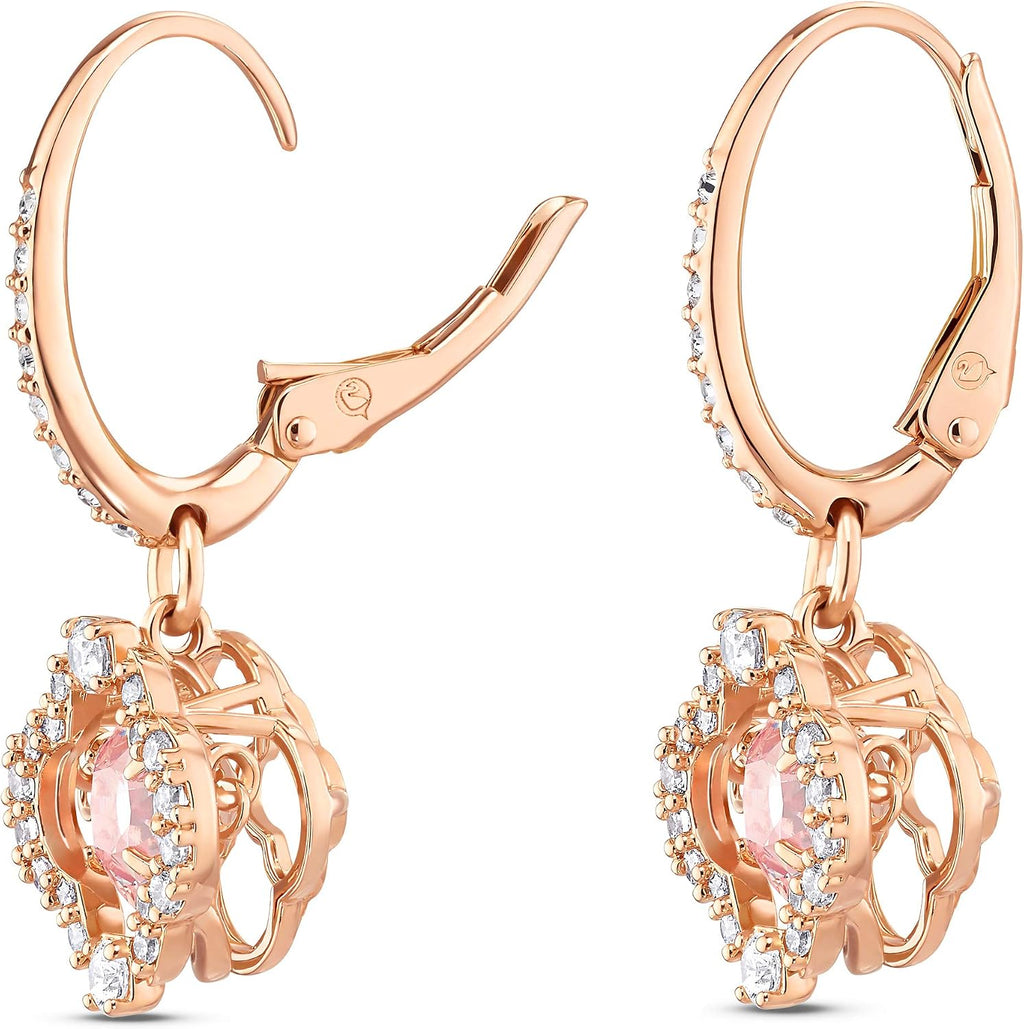 Swarovski Una Pierced Earrings with Clear Crystal Pavé Surrounding a Pink Stone on a Rose-Gold Tone Finished Setting