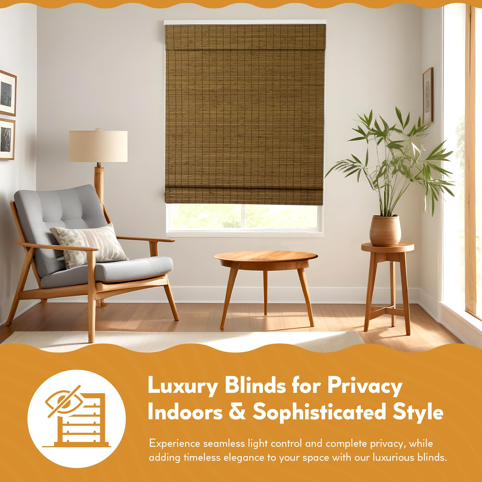 Radiance Cordless Bamboo Roman Shades for Windows - Flatstick Bamboo Blinds for Semi-Private Light Control - Easy to Lift & Fold Up Window Shades - Cocoa - 23 in. W x 64 in. L - (2216300E)