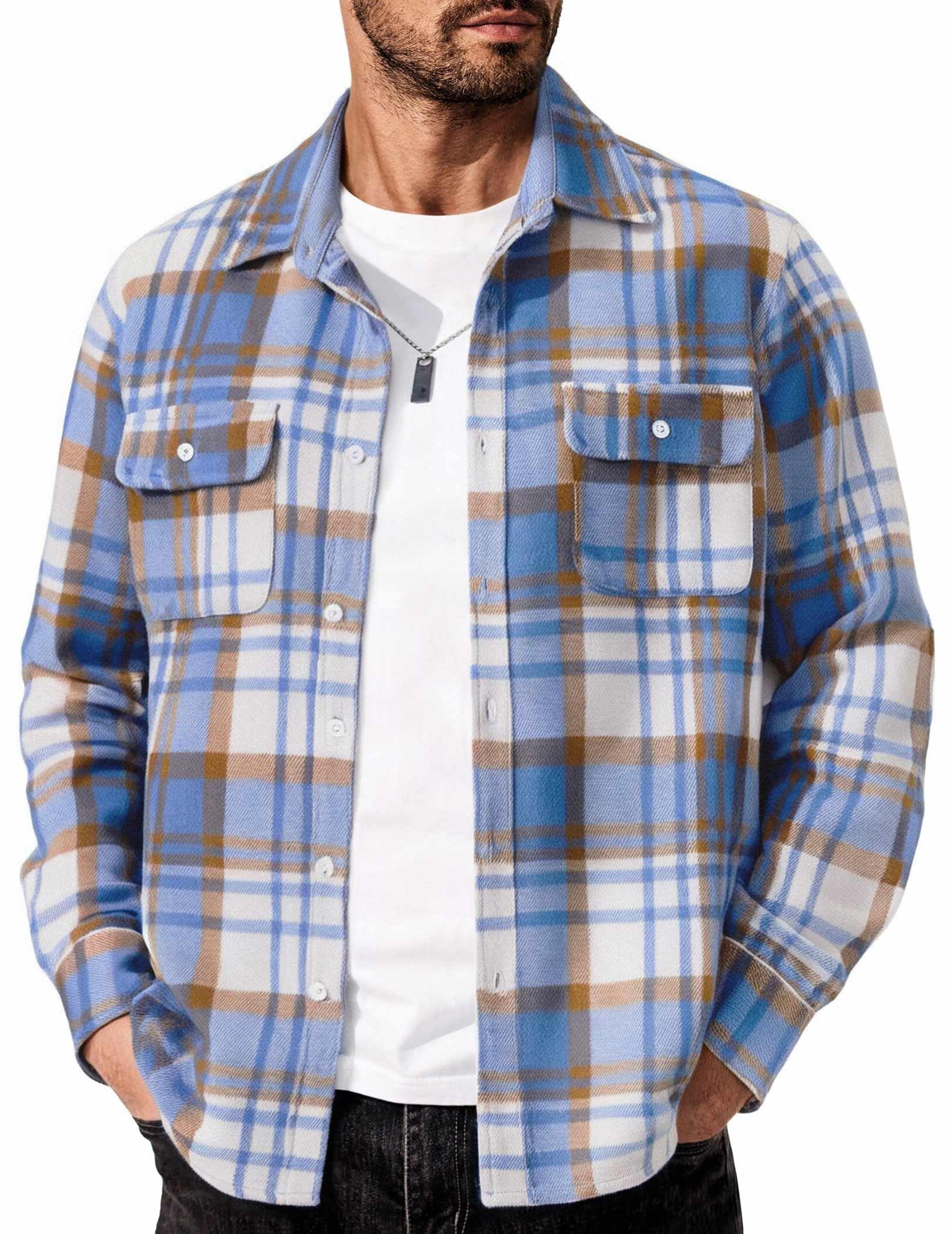 COOFANDY Men's Flannel Shirts Long Sleeve Cotton Plaid Shirt Jacket Casual Button Down Shirt with Pockets