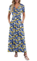 AUSELILY Maxi Dresses for Women Ankle Length Floral Print Beach Long Flowy Dress with Pockets