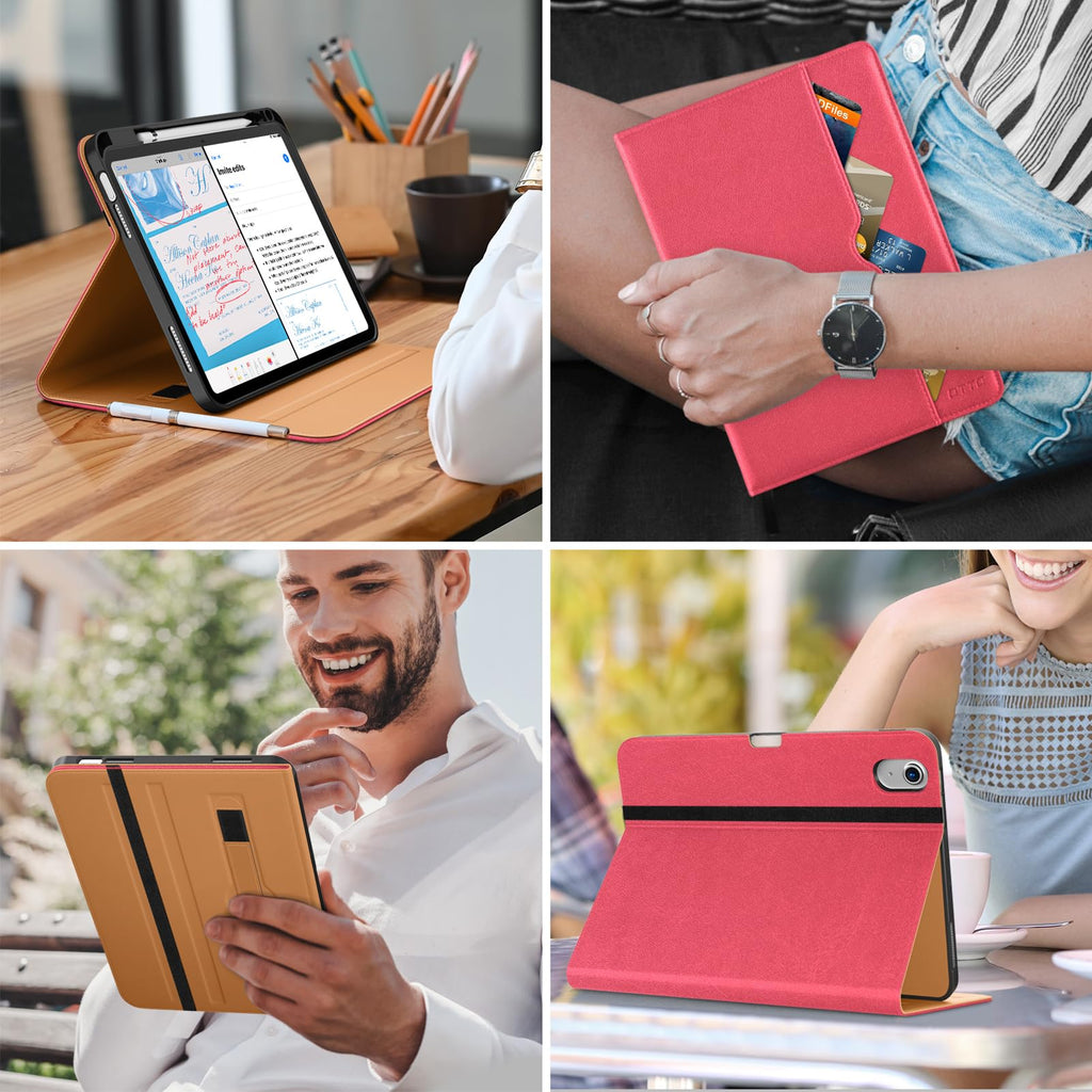 DTTO for iPad (A16) 11th Generation Case 11 Inch 2025, iPad 10th Generation Case 10.9 Inch 2022, Premium Leather Business Folio Stand Cover with Pencil Holder - Auto Wake/Sleep, Brown