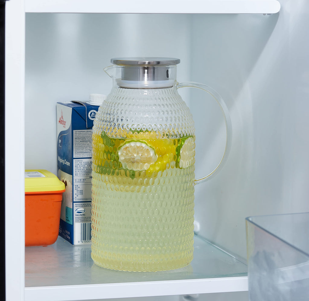 Karafu 68 Oz/2 Liter Glass Pitcher with Lid, Heat Resistant Water Jug for Hot/Cold Water, Ice tea and Juice Beverage