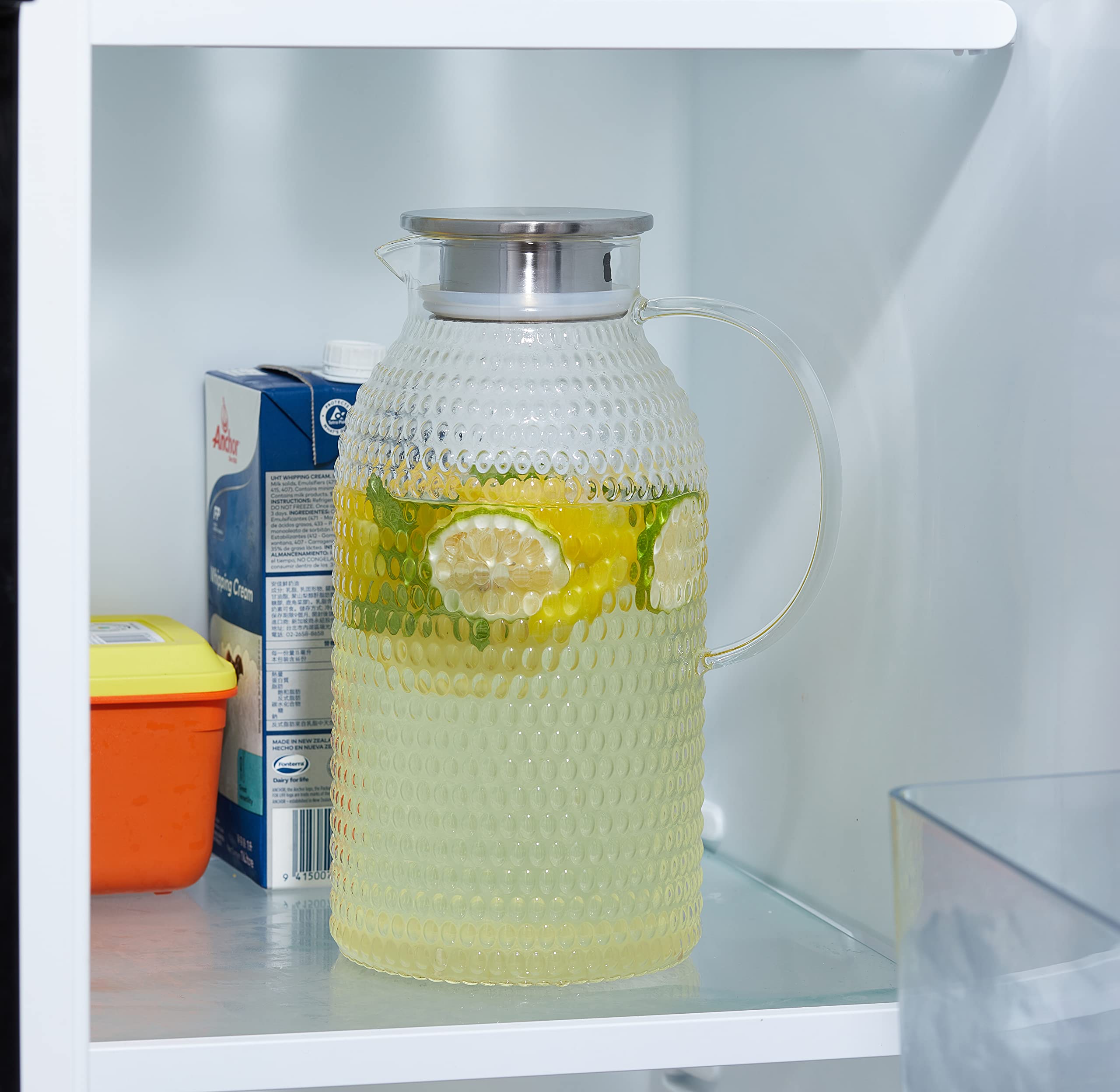 Karafu 68 Oz/2 Liter Glass Pitcher with Lid, Heat Resistant Water Jug for Hot/Cold Water, Ice tea and Juice Beverage