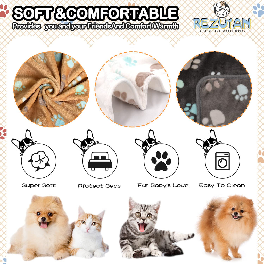 Rezutan 1 Pack 3 Dog Blanket for Large Dogs,41x31 inch for Medium Soft Fluffy Washable Pet Cat Blankets,Reversible Elephant & Paw Print for Dog Kennels & Beds, Sofas, Blue