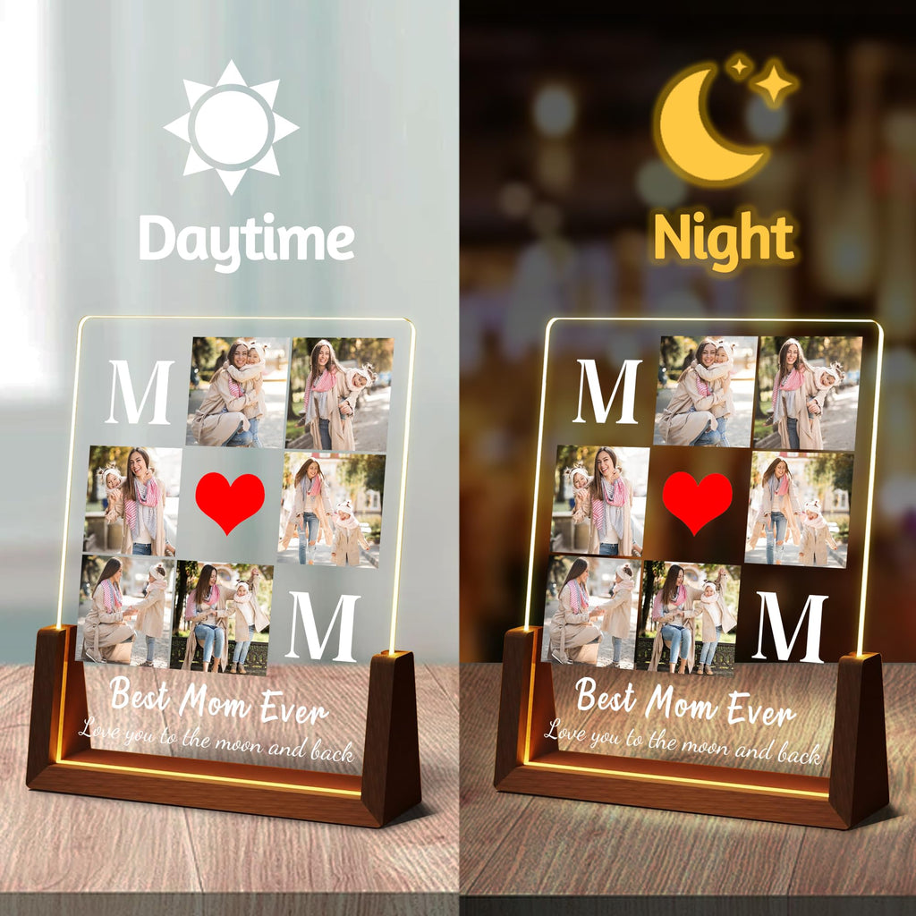 Personalized Fathers Day Birthday Gifts For Daddy Dad From Daughter Son Wife, Custom Acrylic Plaque Light Up Picture Frame, Customized Dad Gifts For Husband Men Papa Fathers Day Christmas