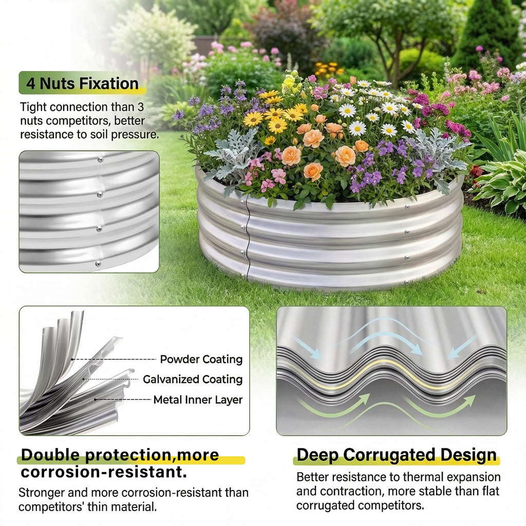 Land Guard Galvanized Raised Garden Bed Kit, Galvanized Planter Raised Garden Boxes Outdoor, Round Large Metal Raised Garden Beds for Vegetables ……
