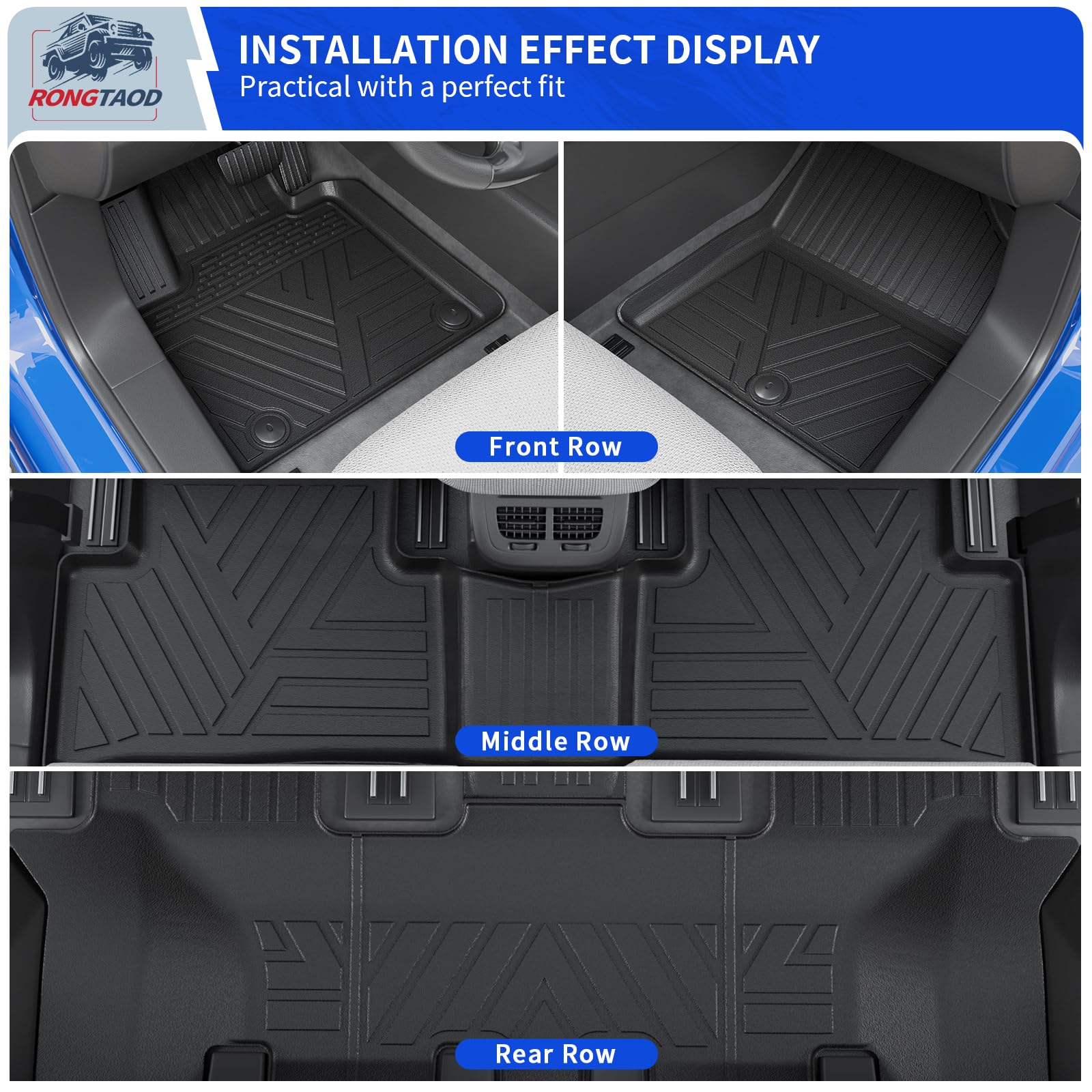 Rongtaod Back Seat Protector Compatible with 2021-2025 2026 Kia Sorento 6&7 Seats Back Seat Cover Kick Mats Cargo Liner Trunk Mat TPE All Weather 2024 Sorento Accessories (2nd Row Backrest Mat)