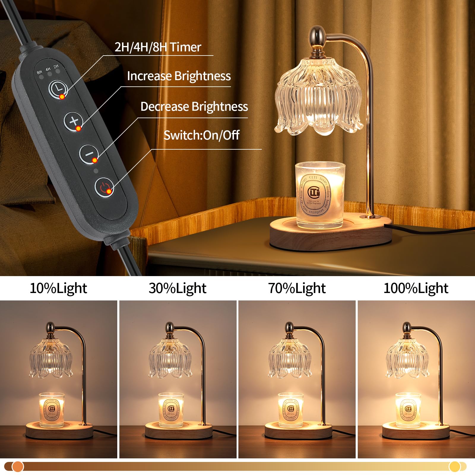 MEIXISUE Candle Warmer Lamp with Timer and Dimmer,Electric Amber Light Gifts for Women Melt Wax Warmer Lamp with 2 Bulbs for Candle Jars House Warming New Home Decor
