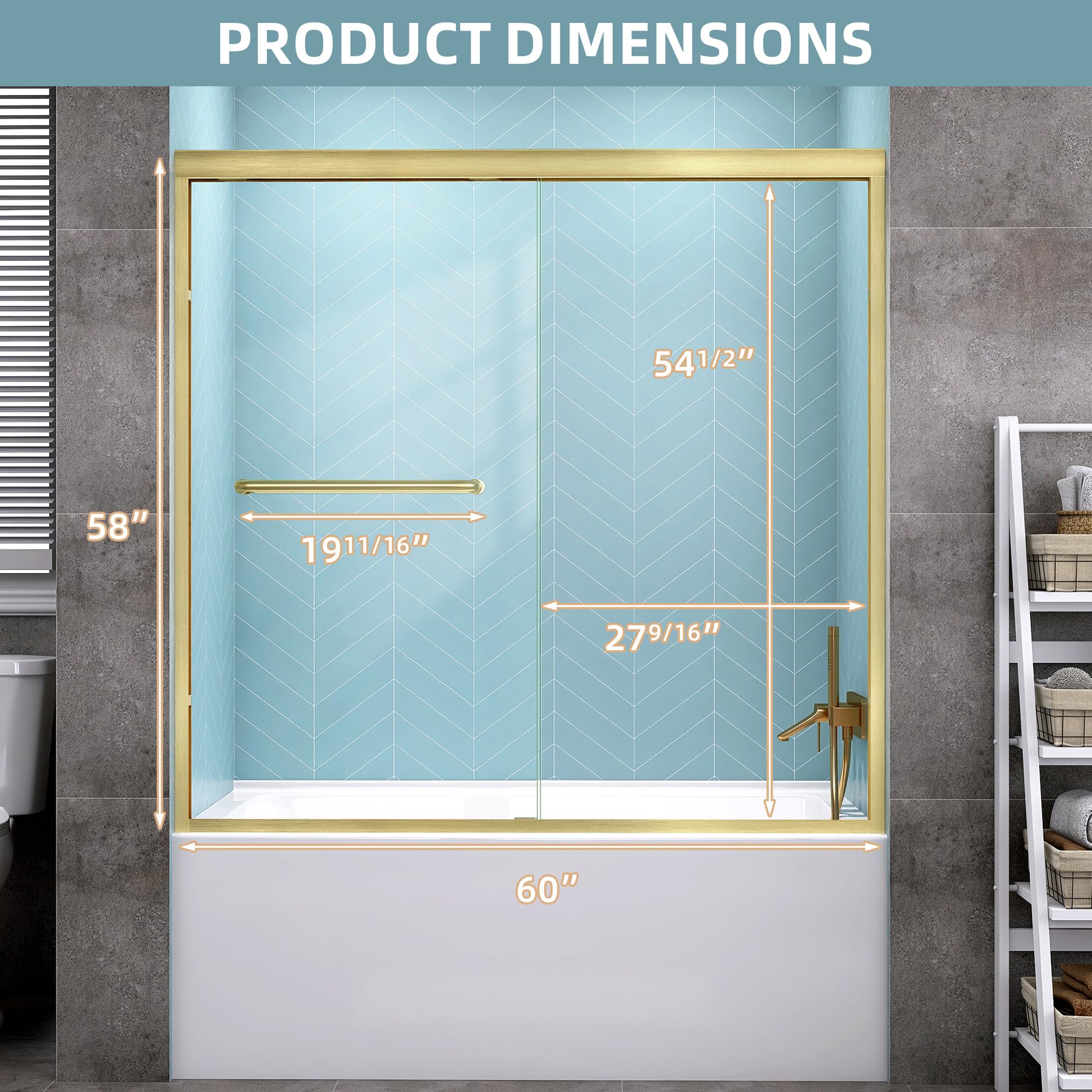 GETPRO Shower Door Sliding 44-48 in. W x 72 in. H Semi-Frameless Bypasss Double Sliding Doors for Shower,1/4 inch Clear Tempered Walk-in Shower Glass Door Brushed Nickel