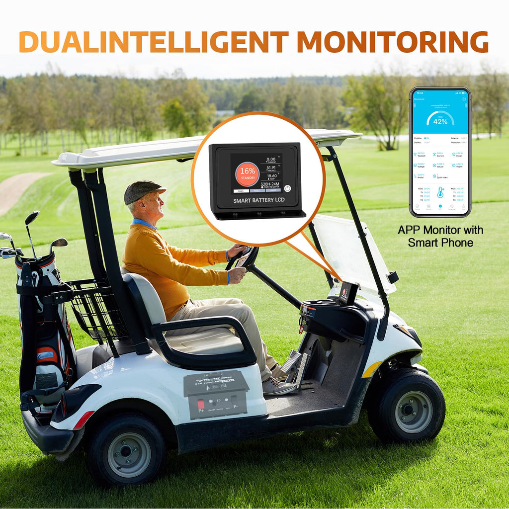 36V 100Ah Golf Cart LiFePO4 Battery with APP&Chager&Monitor,7.6KW Continuous Power Lithium Battery with 200A BMS, Up to 10000+ Rechargeable Cycles, Perfect for golf cart