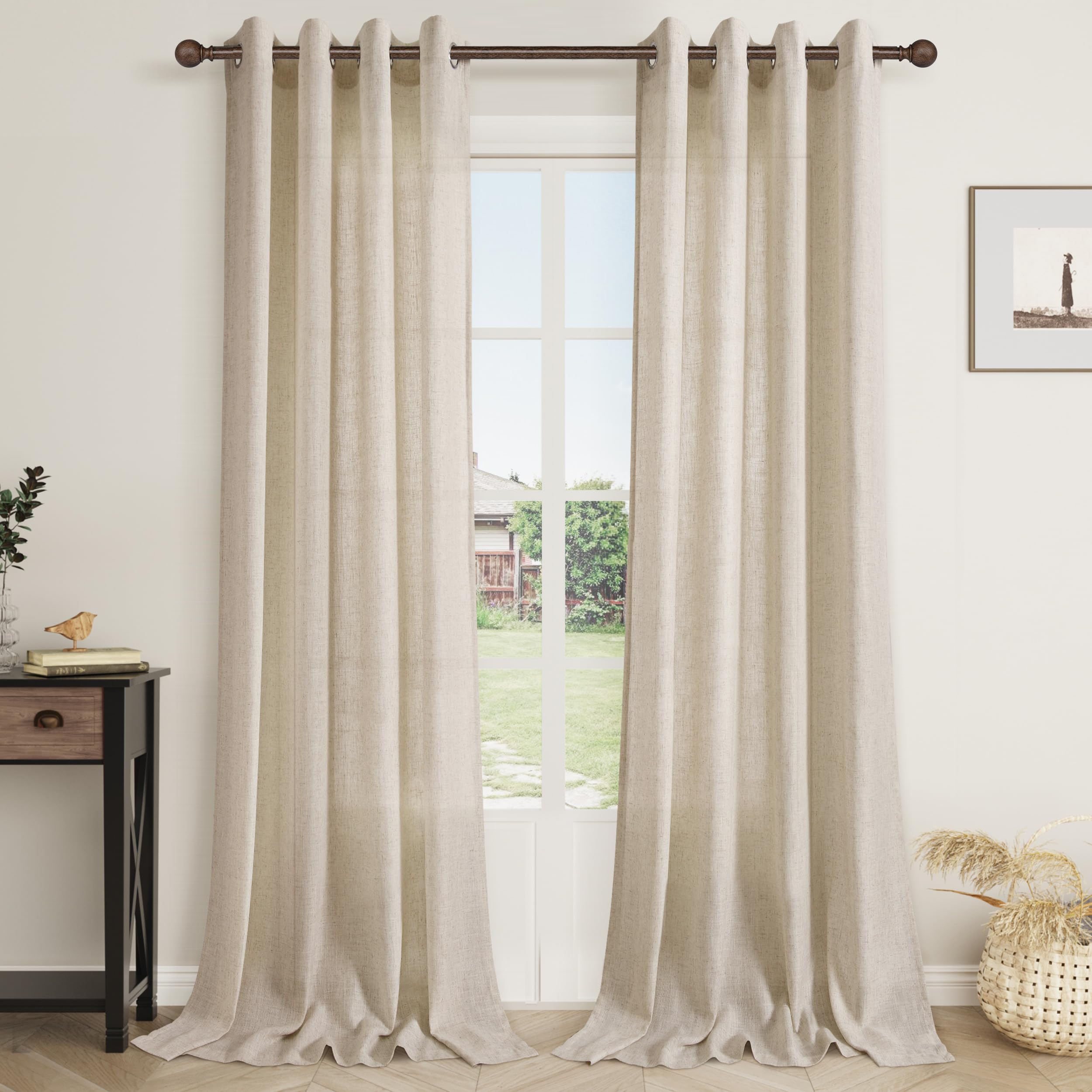 Aersas Black Bedroom Linen Curtains 63 Inch Length 2 Panel Privacy Energy Efficient Semi Sheer Black Linen Drapes for Living Room Modern Farmhouse Grommet Window Curtain for Nursery Office 52x63