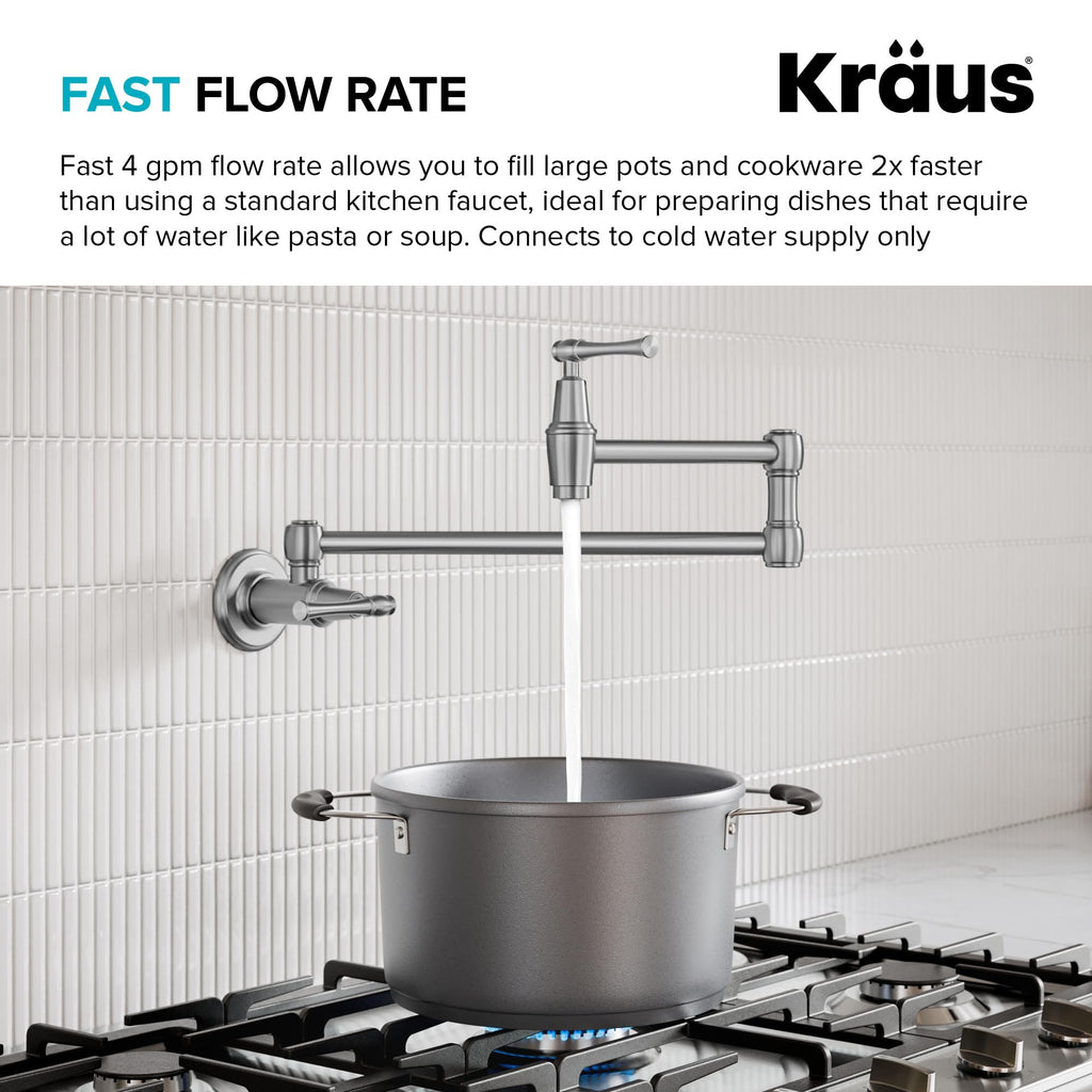 KRAUS Allyn Transitional Bridge Kitchen Faucet with Pull-Down Sprayhead in Brushed Gold, KPF-3121BG