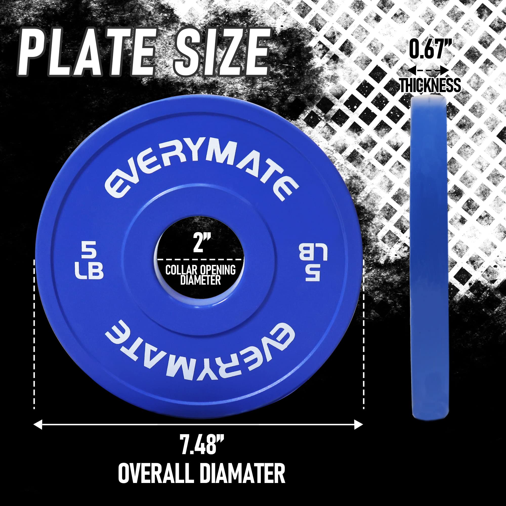 EVERYMATE Change Weight Plates 1.25LB 2.5LB 5LB Set Fractional Plate Olympic Bumper Plates for Cross Training Bumper Weight Plates Steel Insert Strength Training Weight Plates