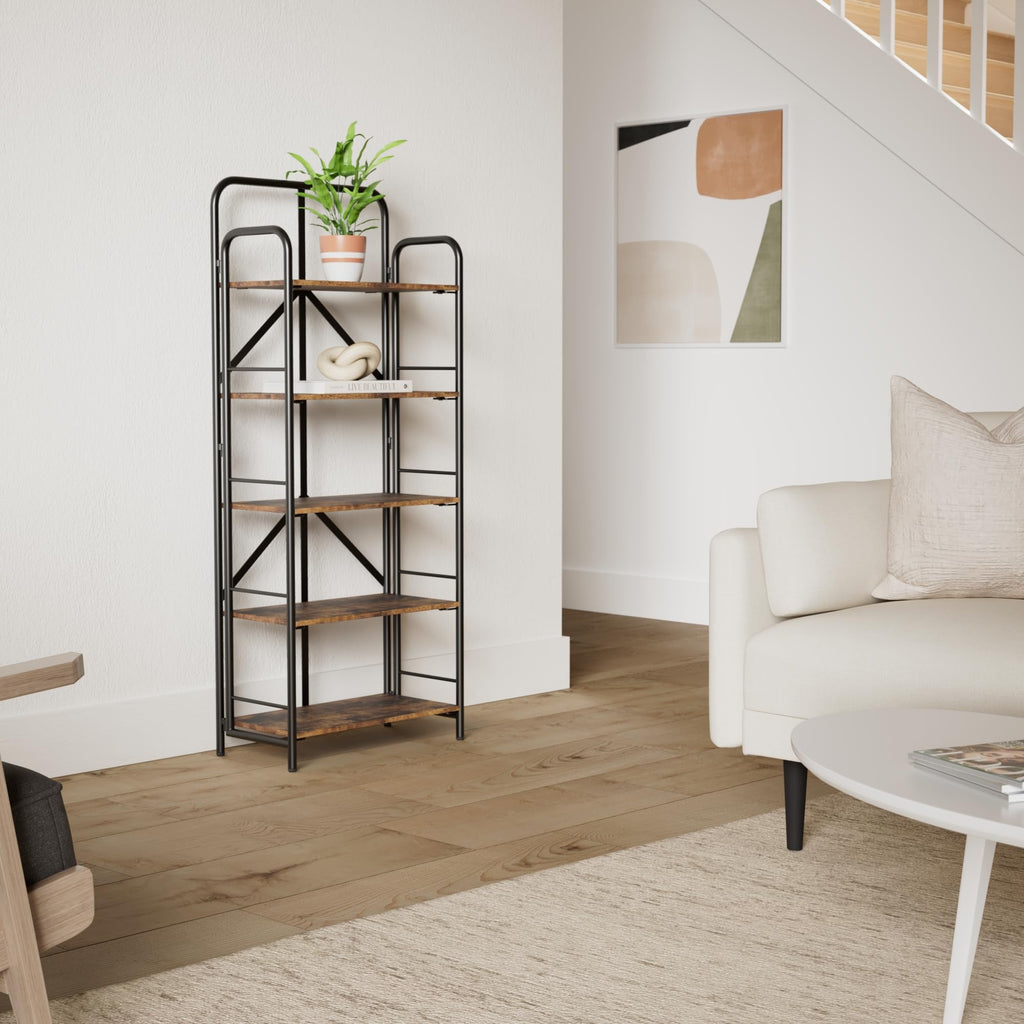 4NM No Assembly Folding Bookshelf, 3 Tiers Collapsible Book Shelves Open Industrial Foldable Storage Bookcase Shelf for Bedroom, Living Room, Home Office - Natural and White