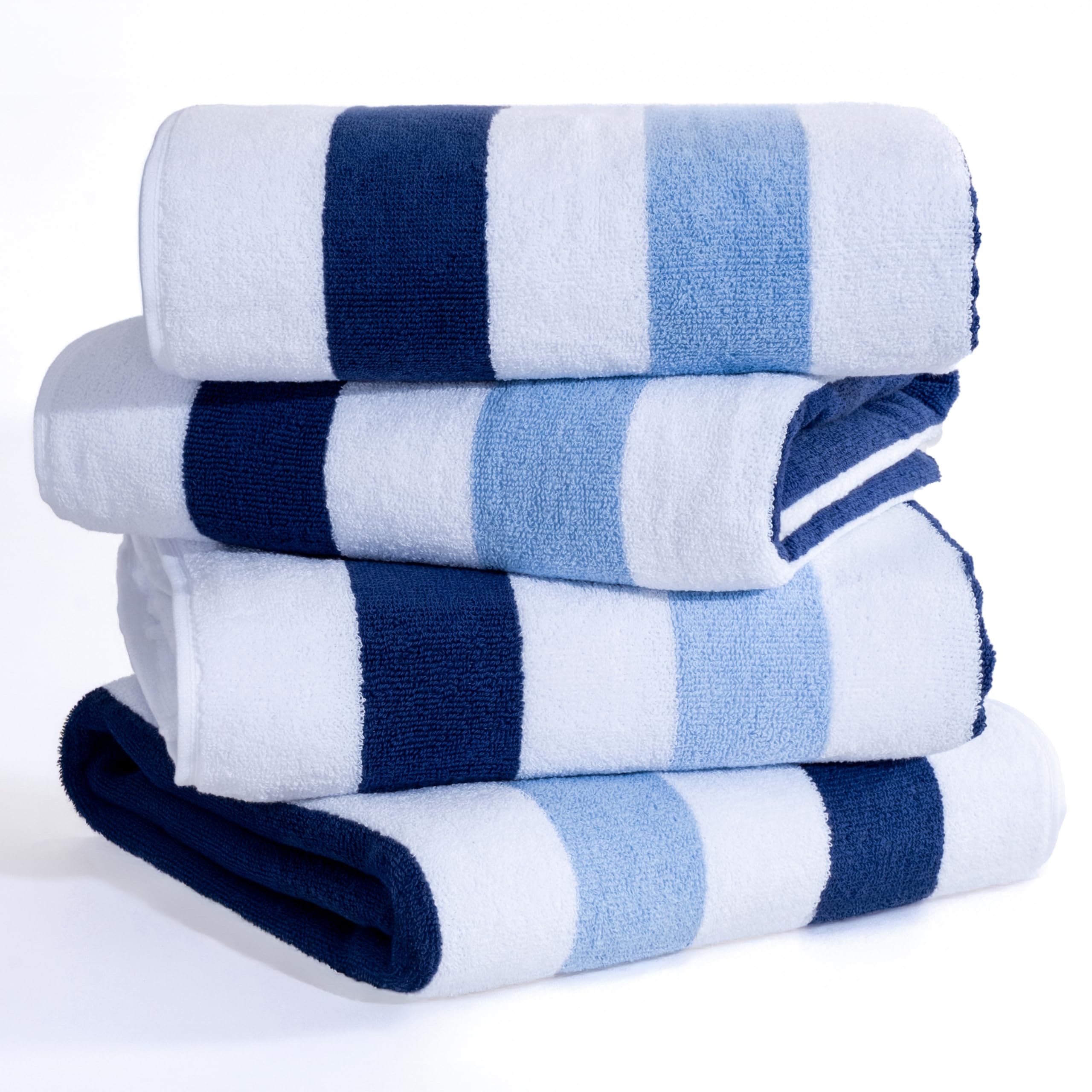 American Soft Linen Cabana Striped Beach Towels, 30x60 inch 4 Piece Oversize Pool Towels, Quick Drying Sand Free Swim Towels, Beige