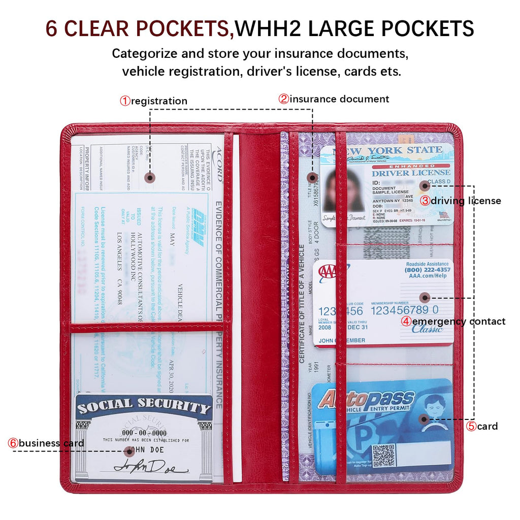 Car Registration and Insurance Card Holder for Women Men, Black Glove Box Paperwork Organizer with Magnetic Buckle for Easy Access and Protect Documents and Various Cards in Vehicle
