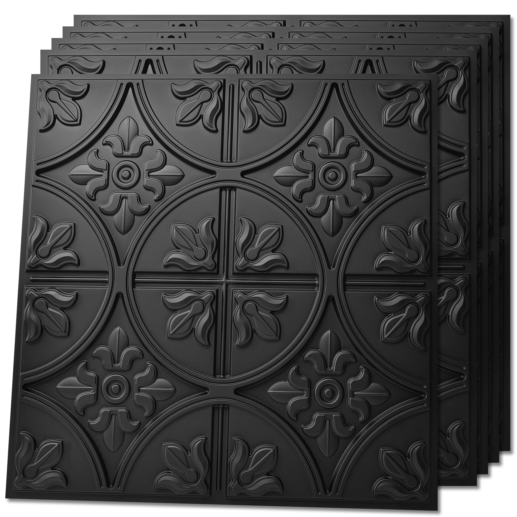 Art3d Drop Ceiling Tiles 24x24in. (12-Pack, 48 Sq.ft), Wainscoting Panels Glue Up 2ft x 2ft for Interior Décor in Living Room, Bedroom & Office, Star Black