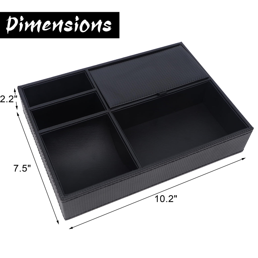 Zcaukya Men's Valet Tray, Jewelry Box Nightstand Organizer with 5 Compartments for Phone Keys Wallet Watch Glasses, Faux Leather Dresser Entryway Catchall Holder for Father's Day Gift (Black)