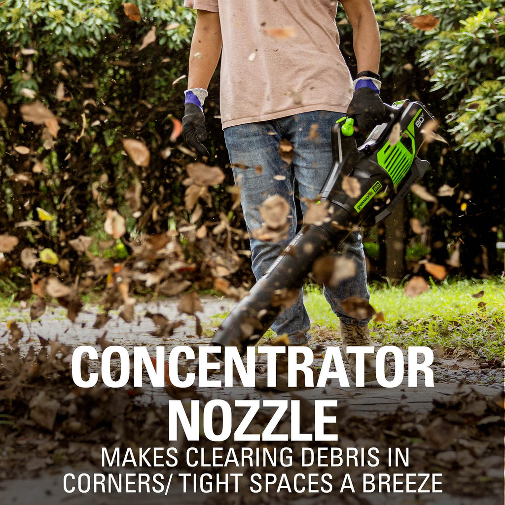 Greenworks 80V (150 MPH / 500 CFM / 75+ Compatible Tools) Cordless Axial Leaf Blower, 2.0Ah Battery and Charger Included