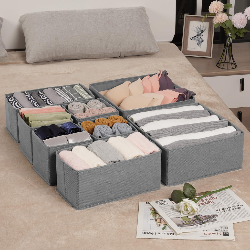 Criusia Drawer Organizer Clothes, 8 Pack Underwear Drawer Organizer, Foldable Cloth Storage Box Closet Organizers and Storage for Clothes, Socks, Scarves, Ties (Beige)