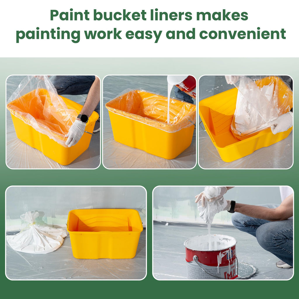 VOOMEY 18 Inch Paint Tray Liner, Plastic Paint Bucket Inner Liner Bags for Paint Roller Kit, 5pcs,Disposable for Quick Cleanup