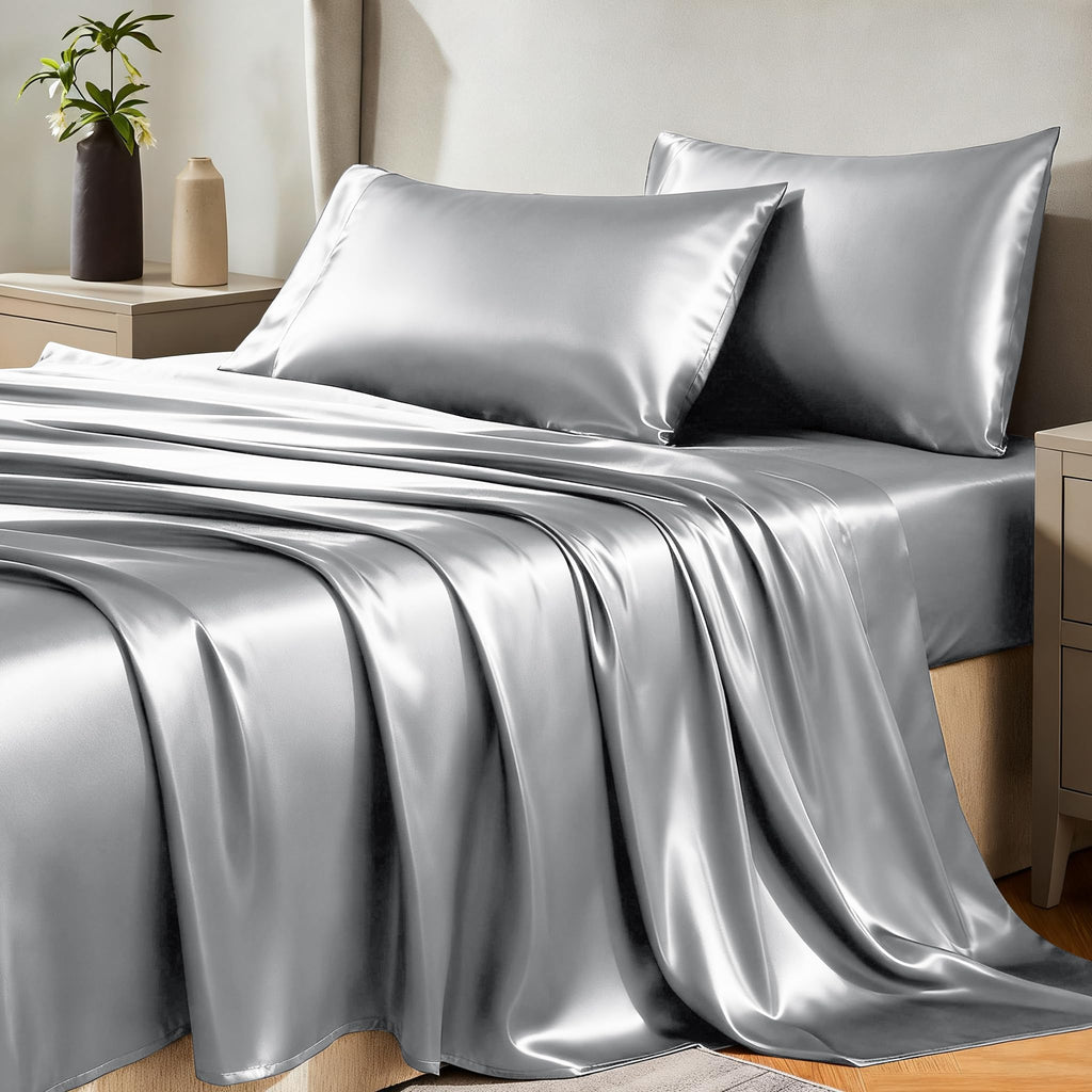 CozyLux Satin Sheets Twin Sheet Set - Silky Soft Bedding Similar to Silk, 3 Piece Sheets for Hair and Skin, Deep Pocket with All-Around Elastic, Home Decor for Bedroom, Black