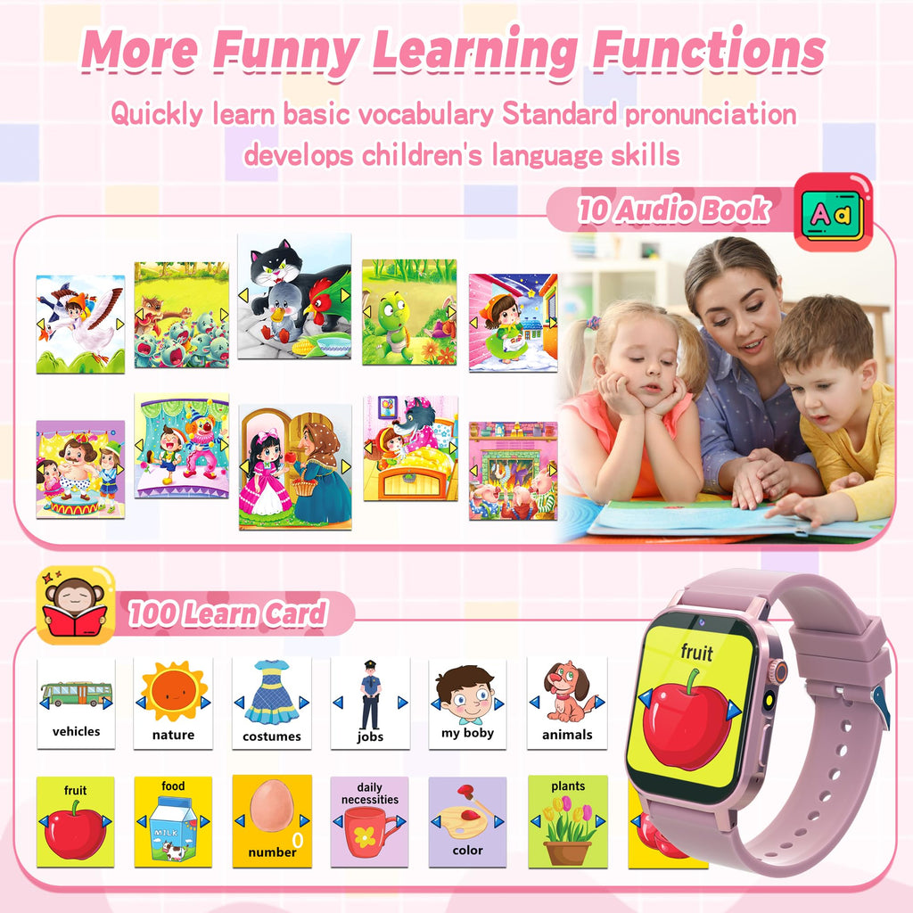 Kids Smart Watch Boys, Kids Game Smart Watch with 32 Games HD Touch Screen Video Camera Music Player Audiobooks Pedometer Flashlight Alarm Clock 12/24 hr, Toys Gift for 3-12 Years Old Boys Girls