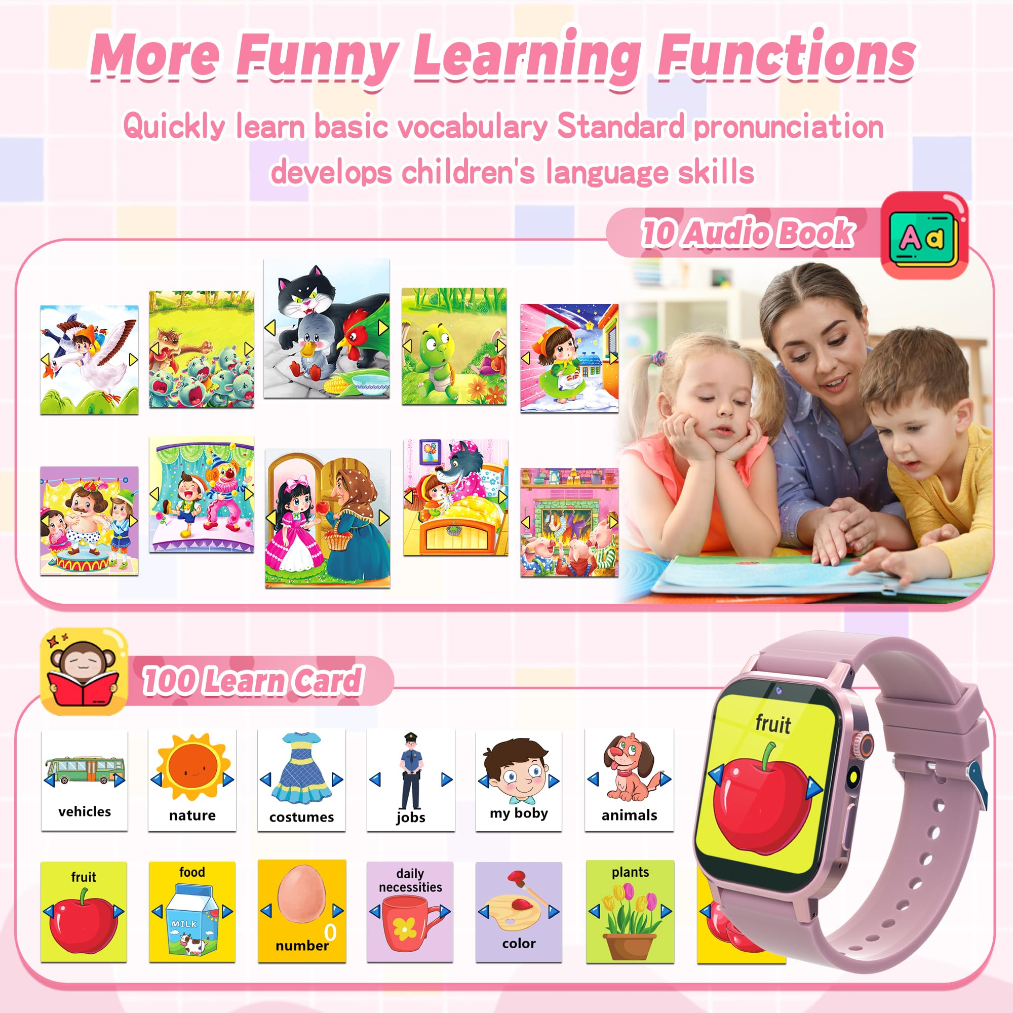 Kids Smart Watch Boys, Kids Game Smart Watch with 32 Games HD Touch Screen Video Camera Music Player Audiobooks Pedometer Flashlight Alarm Clock 12/24 hr, Toys Gift for 3-12 Years Old Boys Girls