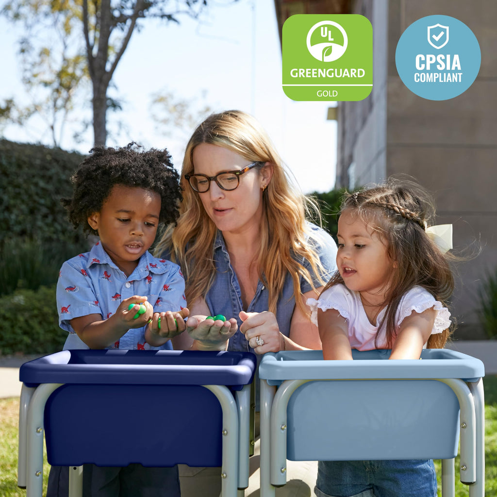 ECR4Kids 2-Station Sand and Water Adjustable Play Table, Sensory Bins, Blue/Red