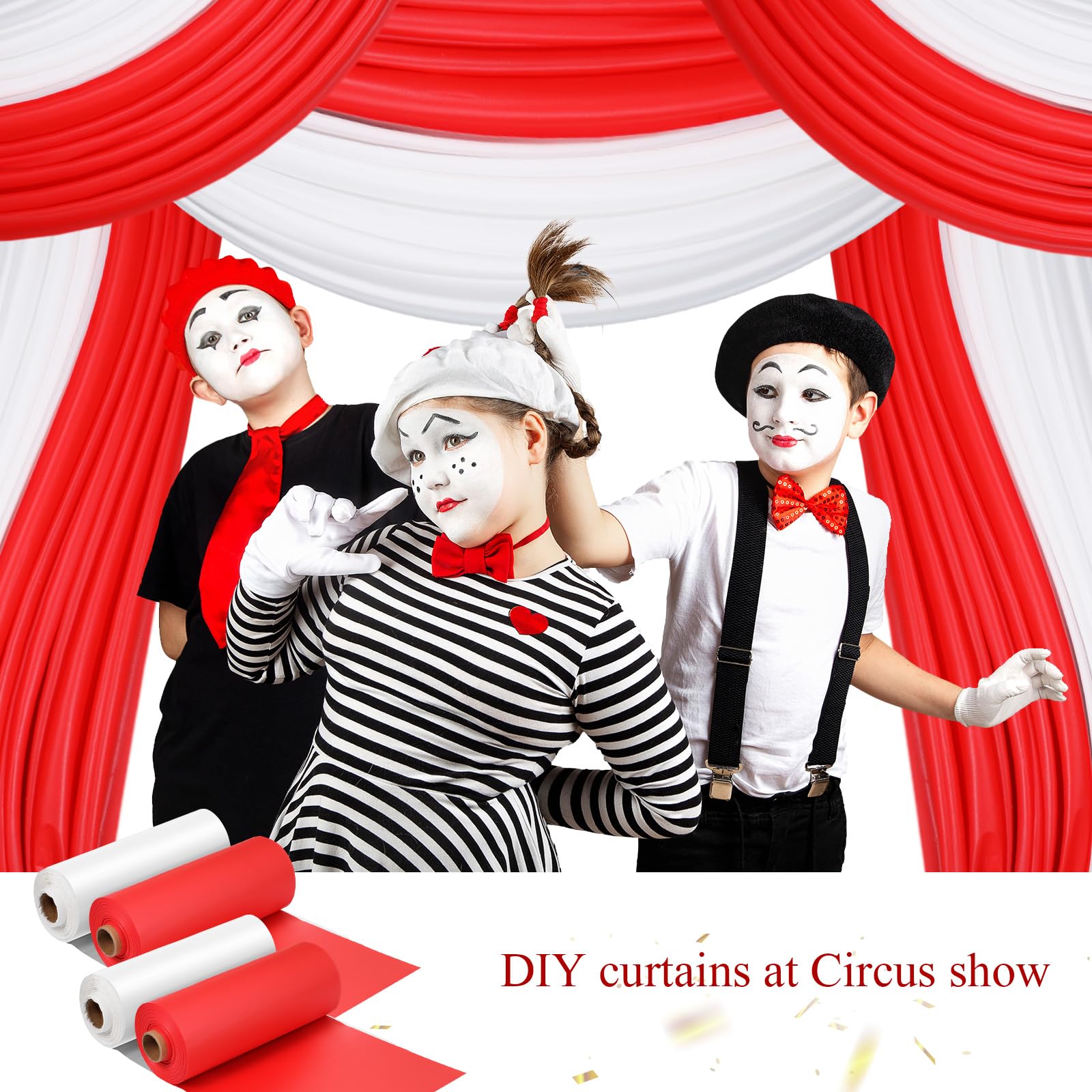 Moukeren 40'' x 100'' Circus Tablecloth Roll Carnival Tent Party Table Cover for Birthday Decorations Circus Theme Tablecloth for Backdrop Curtains Ceiling Wall Drapes Supplies(Beige, Red,4 Roll)