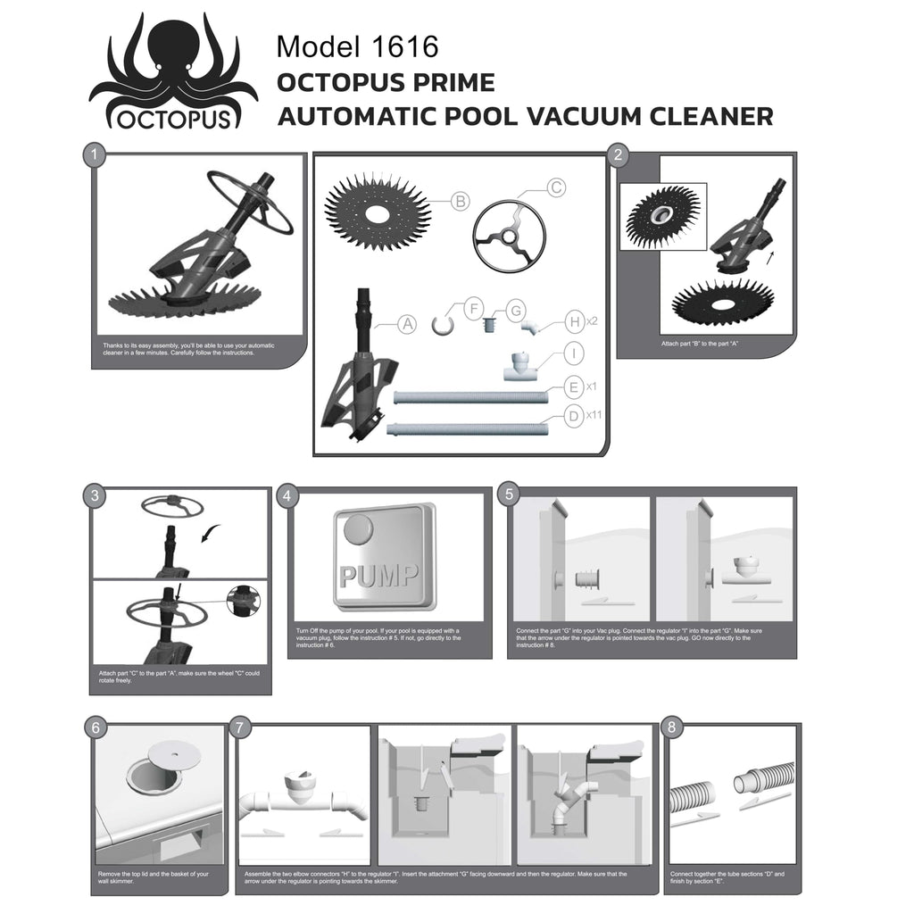 U.S. Pool Supply Octopus Suction Pool Cleaner, Inground Automatic Pool Vacuum Cleaner with Hose - Swimming Sweeper Vac Cleaning Suction-Side Cleaners - Auto Creepy Sweeps Removes Debris, Leaves Cleans