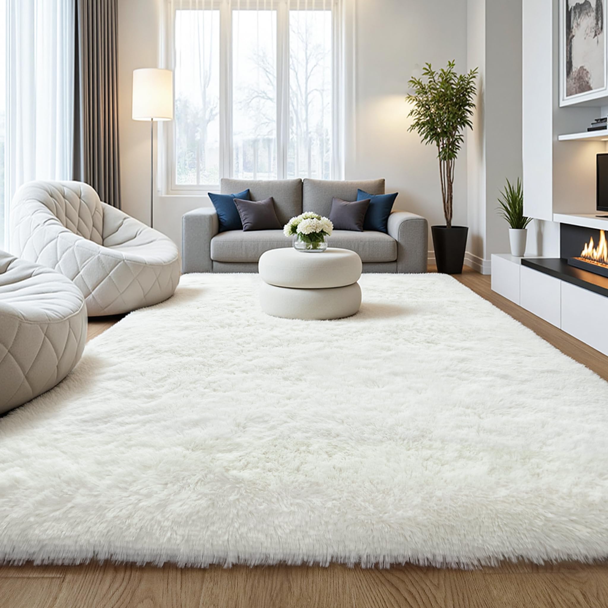 KICHOWUA Thick Area Rug Black Fluffy Shag 3x5 for Bedroom, Ultra Soft Thickened Plush Washable Carpet, Non-Slip Cozy Shaggy Fuzzy Rug for Living Room Nursery Dorm Playroom Kids Baby Room