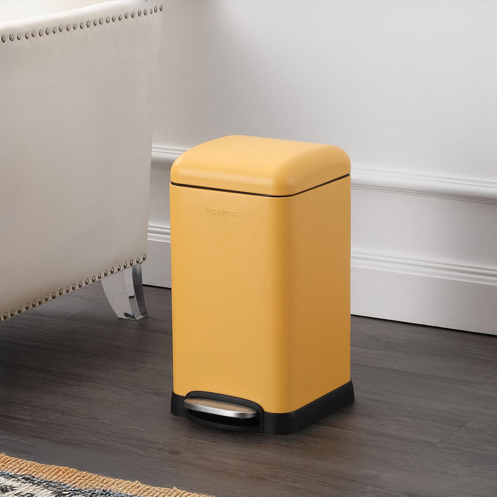 happimess HPM1012B Betty Retro Mini 3.2-Gallon Step-Open Trash Can with Soft-Close Lid, Modern, Minimalistic, Fingerprint Proof for Home, Kitchen, Laundry Room, Office, Bedroom, Bathroom, Black