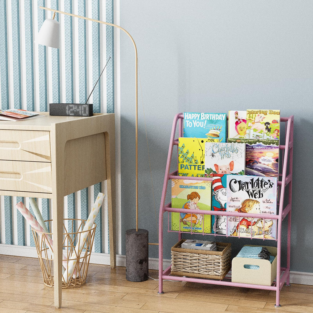 aboxoo Metal Kids Bookshelf Black Large Freestanding for Children Room 32 in Toy Organizer Large Stable Bookcase Bookstore Library Book Unit Storage Kids Bed Living Room