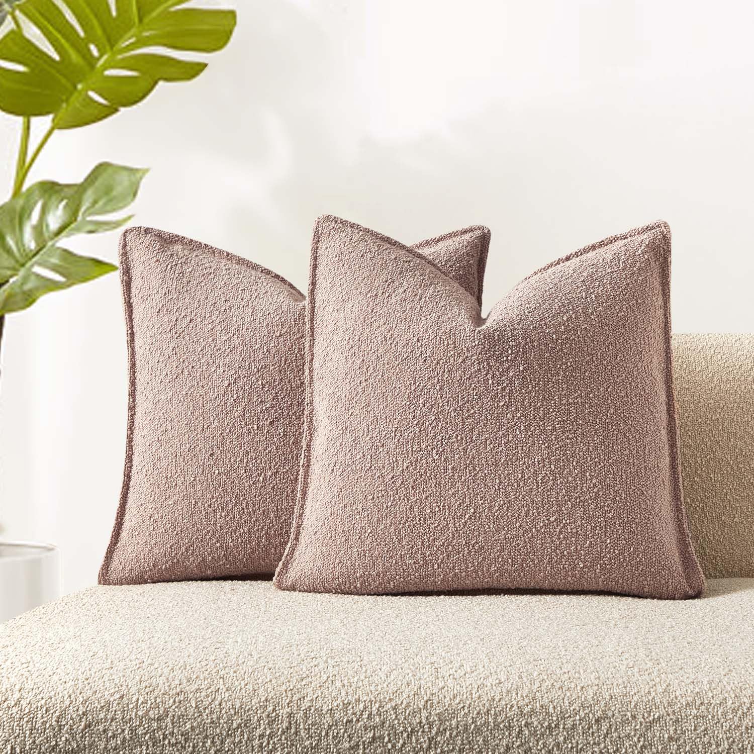 JUSPURBET Pillow Covers Set of 2 Decorative Throw Pillow Covers Case for Couch Sofa Bed Soft Boucle Textured Cushion Covers with Hidden Zipper for Home Decor Living Room 16x16,Beige