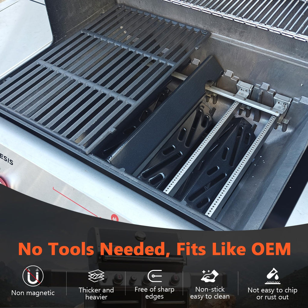 Grill Parts for Weber Genesis 300 Grills with Front Control Knob, Grill Grates for Genesis E310 S310 E/S320 E/S330, 17.5" Flavorizer Bars&Heat Deflectors, 19.5" Grill Grates for Weber 7524 7621 65505
