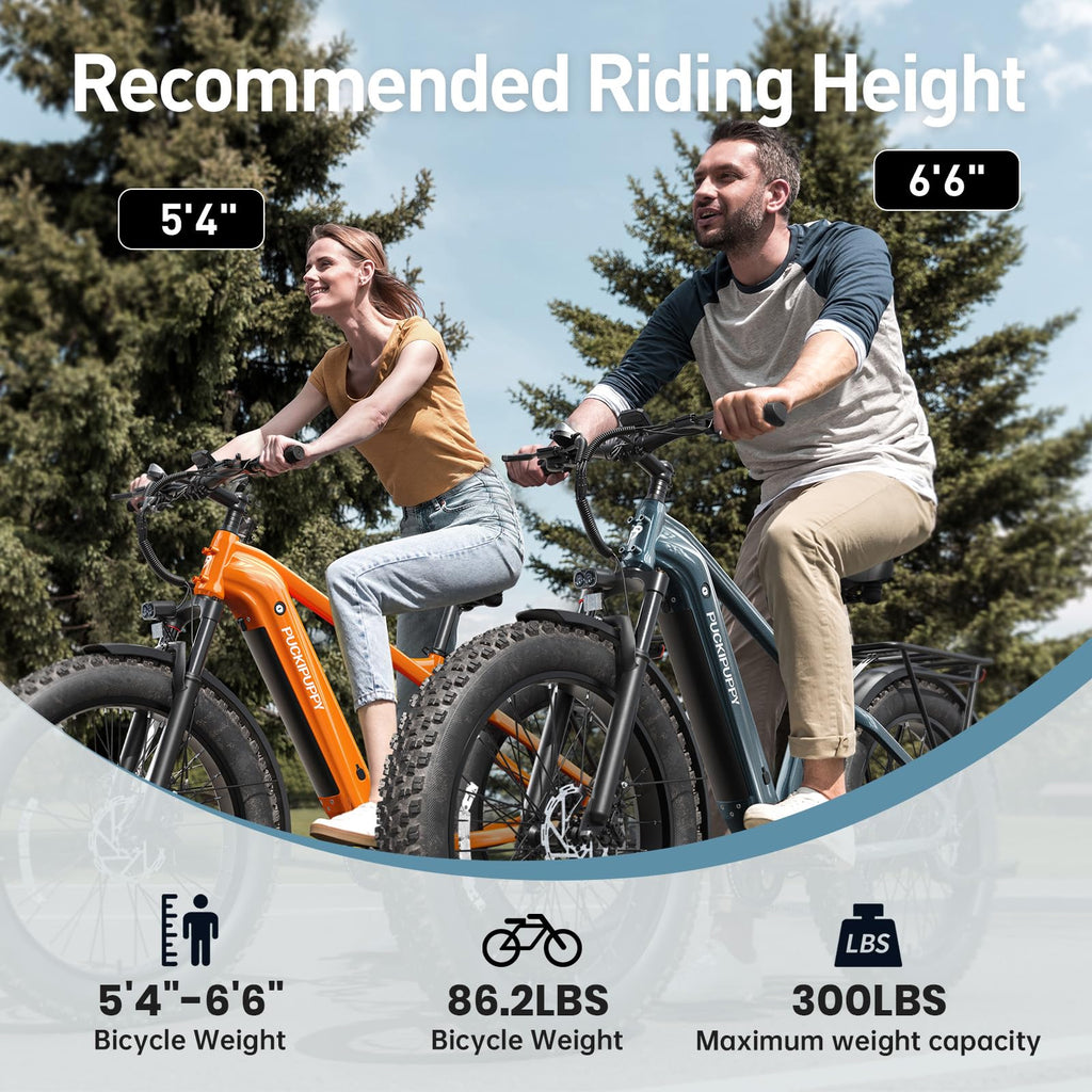 PUCKIPUPPY Electric Bike for Adults with 960W(Peak), 26" Fat Tire Electric Mountain Bike, 48V 15AH Removable Battery Ebike, 28MPH Aluminum Frame E Bike with Rear Storage Shelf