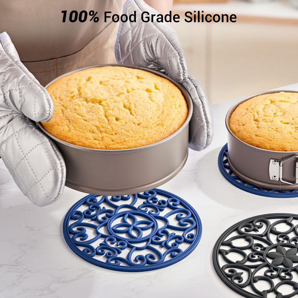 SMARTAKE 6 Set Silicone Trivet Mats for Hot Dishes, Heat Resistant Pots and Pans Holders, Non-Slip Flexible Hot Pads Coasters for Countertops Table, Modern Kitchen Decor Accessories (Black)