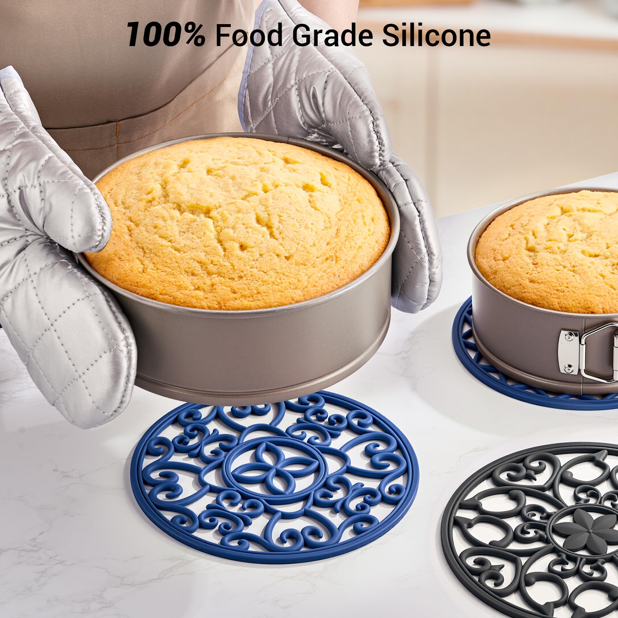 SMARTAKE 6 Set Silicone Trivet Mats for Hot Dishes, Heat Resistant Pots and Pans Holders, Non-Slip Flexible Hot Pads Coasters for Countertops Table, Modern Kitchen Decor Accessories (Black)