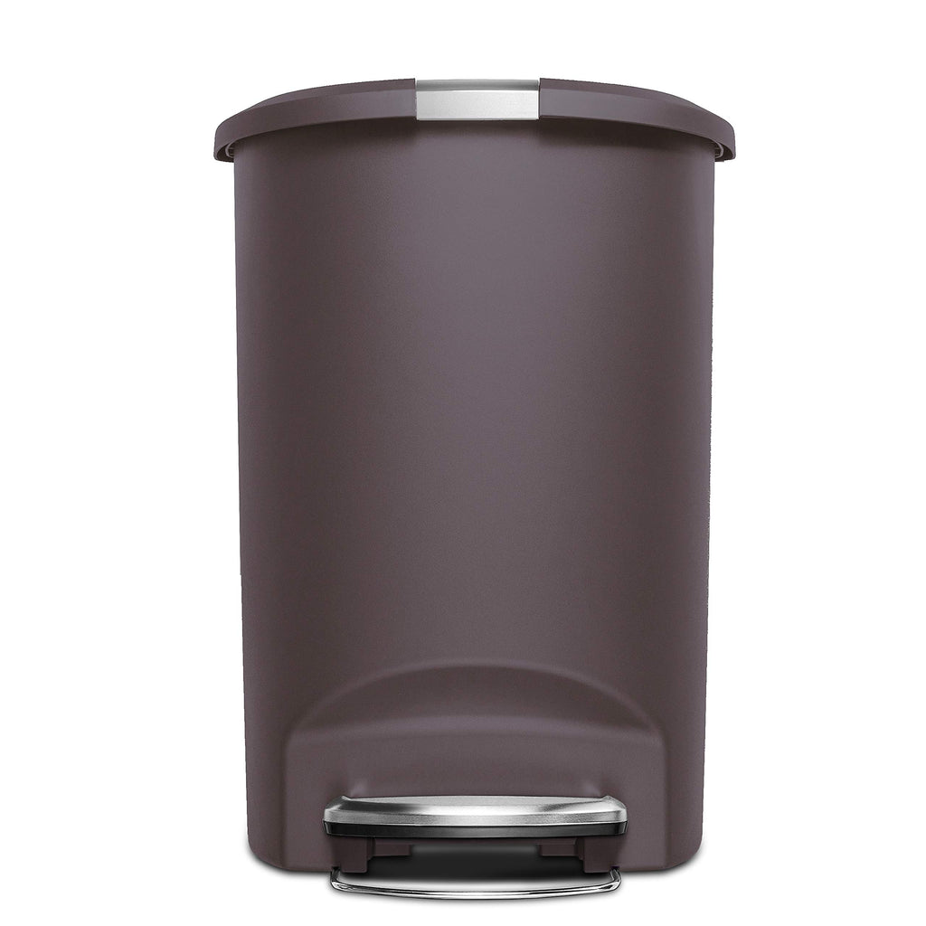 simplehuman 50 Liter / 13 Gallon Semi-Round Kitchen Step Trash Can with Secure Slide Lock, Black Plastic
