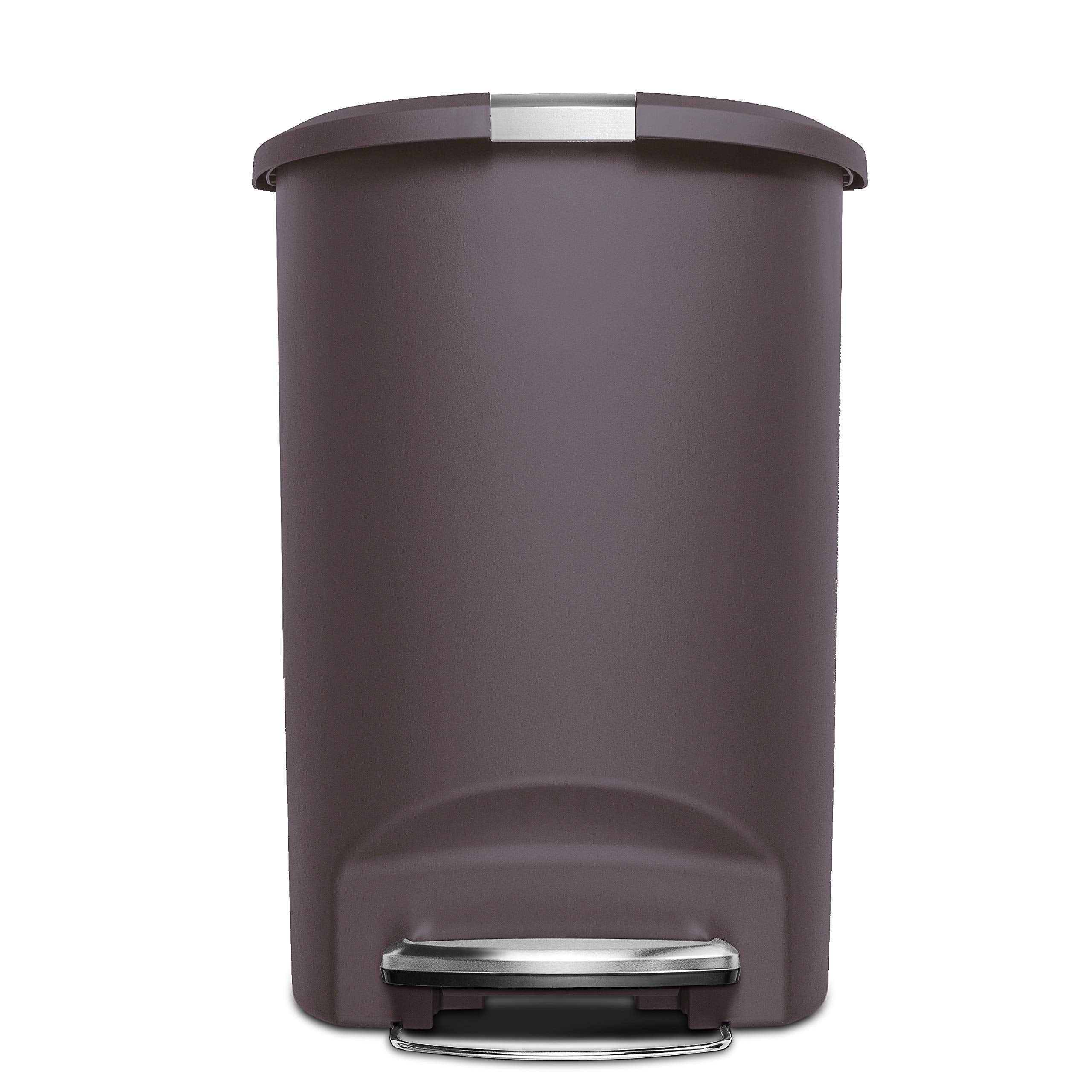 simplehuman 50 Liter / 13 Gallon Semi-Round Kitchen Step Trash Can with Secure Slide Lock, Black Plastic