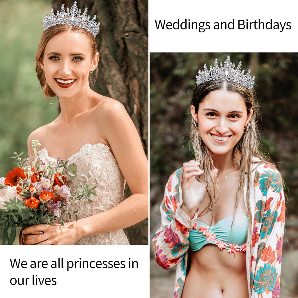 VELSCRUN AB Silver Crystal Birthday Queen Tiara Crowns for Women Girls Birthday Queen Headband Sash Elegant Princess Crown with Combs Hair Accessories Happy Birth Party Decorations Mom Gift