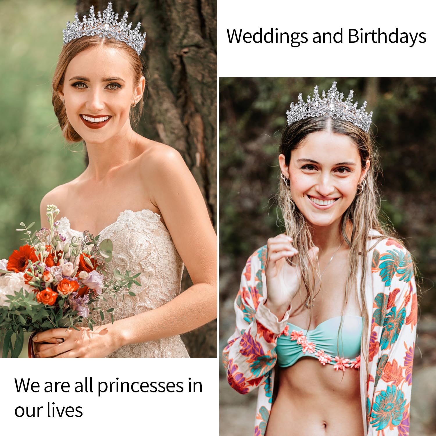 VELSCRUN AB Silver Crystal Birthday Queen Tiara Crowns for Women Girls Birthday Queen Headband Sash Elegant Princess Crown with Combs Hair Accessories Happy Birth Party Decorations Mom Gift