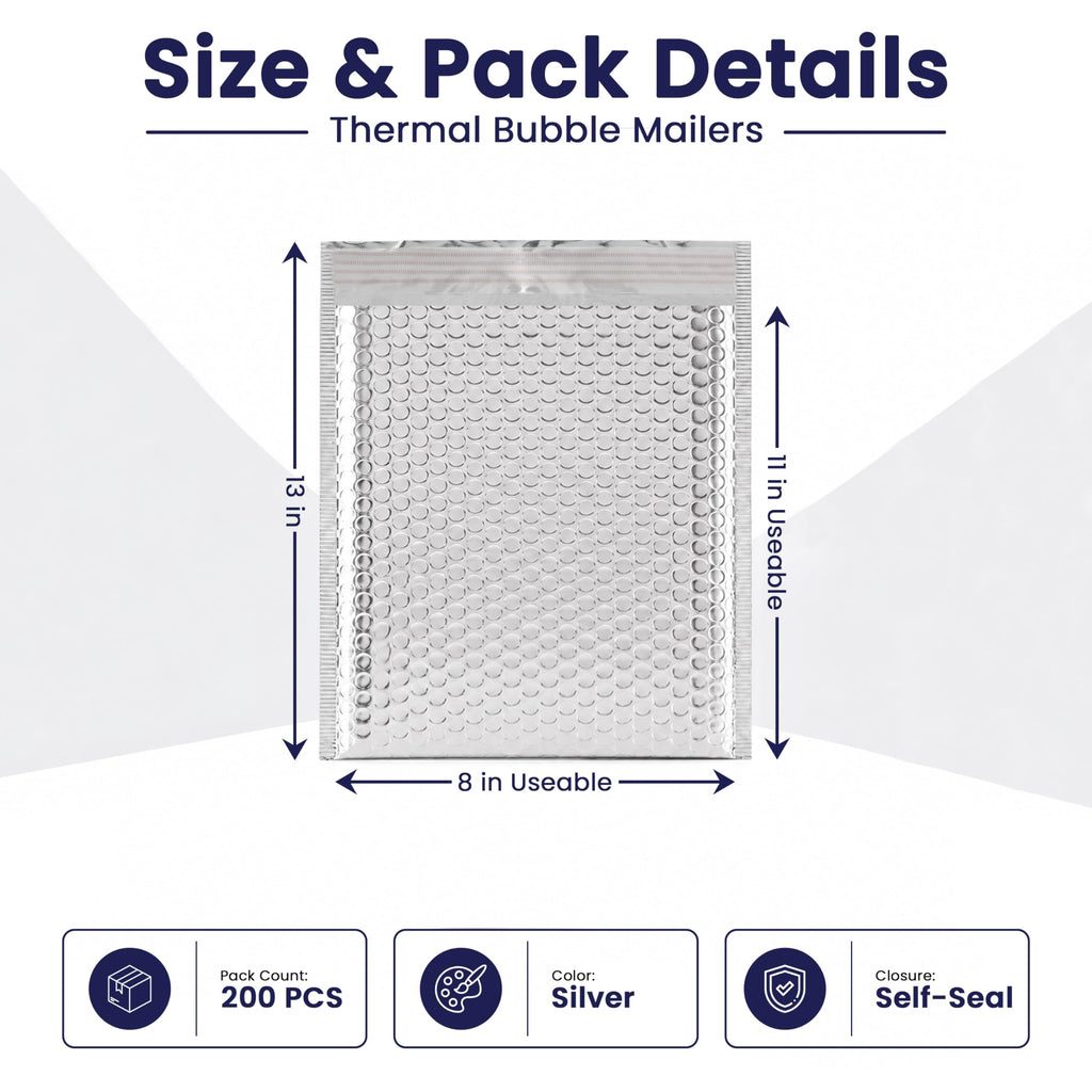200-Pack Insulated Silver Thermal Bubble Mailers 6 x 7 - Waterproof Metallic Foil Self-Sealing Padded Envelopes for Cold Shipping, Perishables, Food, Cosmetics, Pharmaceuticals
