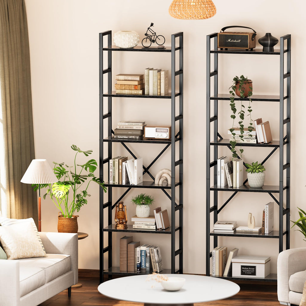SUPERJARE Triple Bookshelf, Bookcase with 11 Open Display Shelves, Wide Book Shelf Book Case for Home & Office, 4 Tier, Black