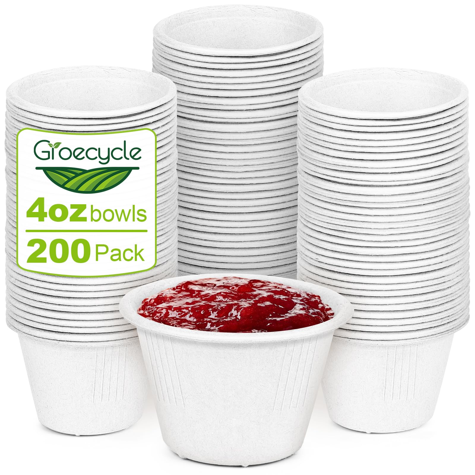 4 oz Small Paper Bowls, 100 Pack Compostable Bagasse Fiber Bowls, Microwavable for Condiments, Sauce, Ice Cream