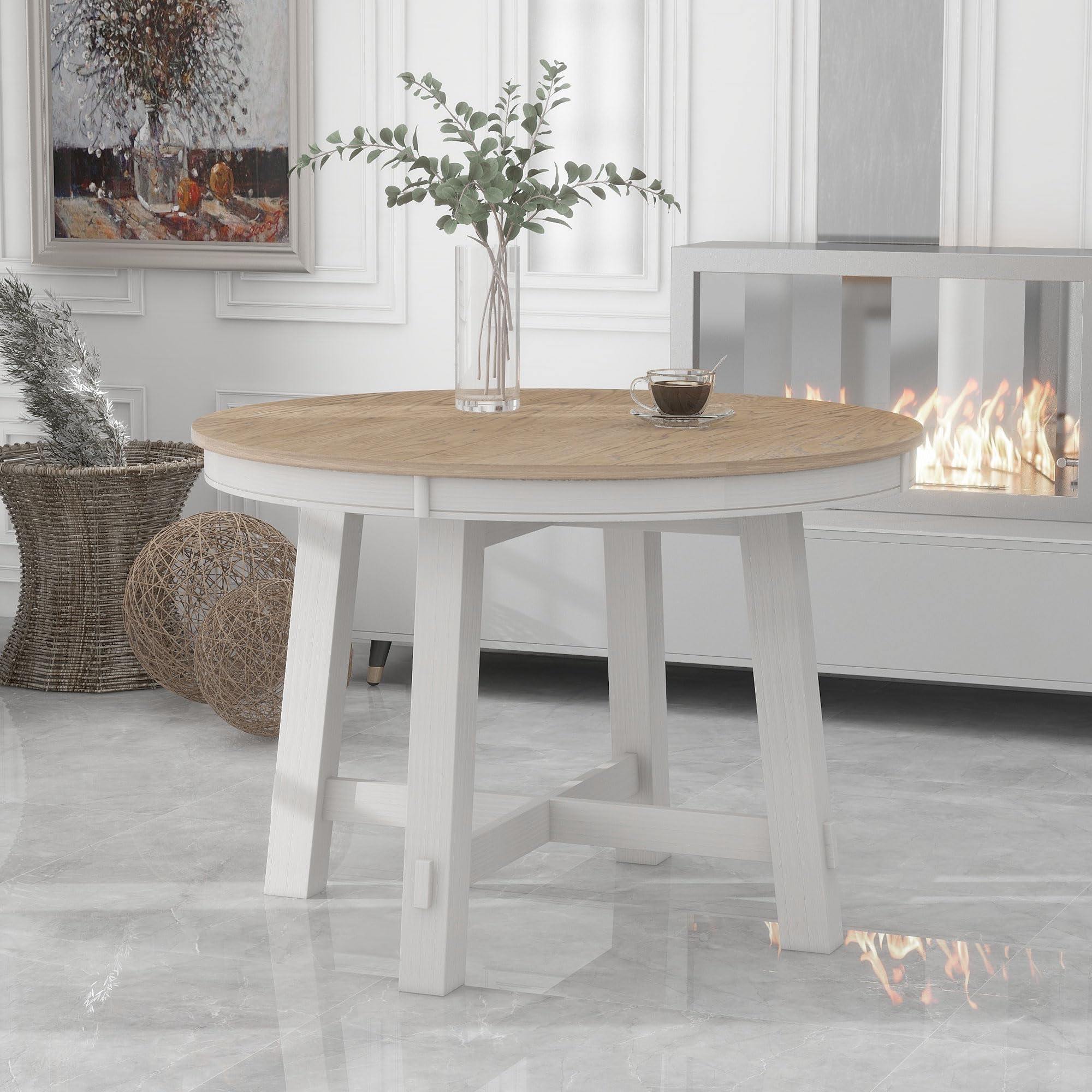 LUMISOL Round Dining Table for 4-6 People, 41"-57" Extendable Kitchen Table with 16" Removable Leaf for Small Places, Kitchen, Dining Room, Espresso