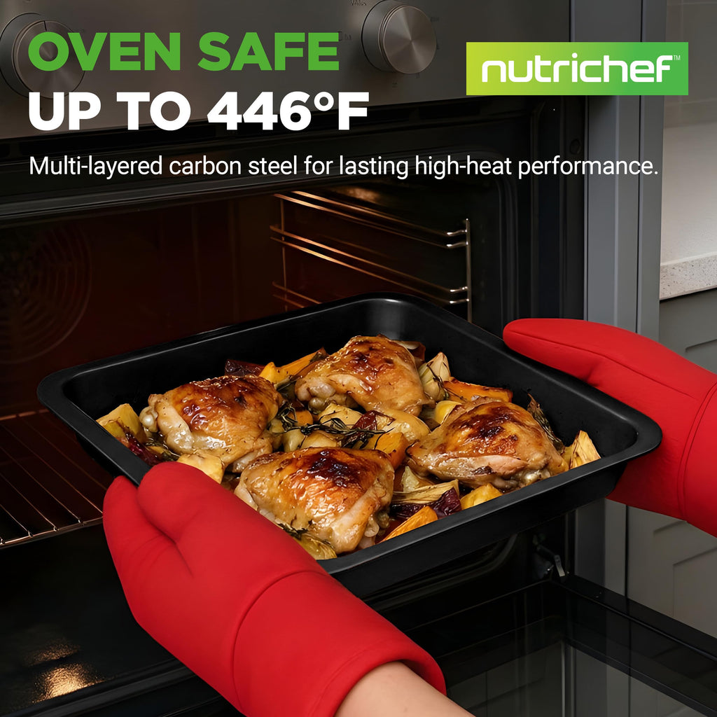 NutriChef 10-Piece Non-Stick Baking Set – Heavy-Duty Carbon Steel Bakeware Set w/ Cookie Sheets, Muffin Pan, Roasting Pan, Cake Pan, Baking Tray, Pizza Pan – Effortless Food Release & Easy Cleanup