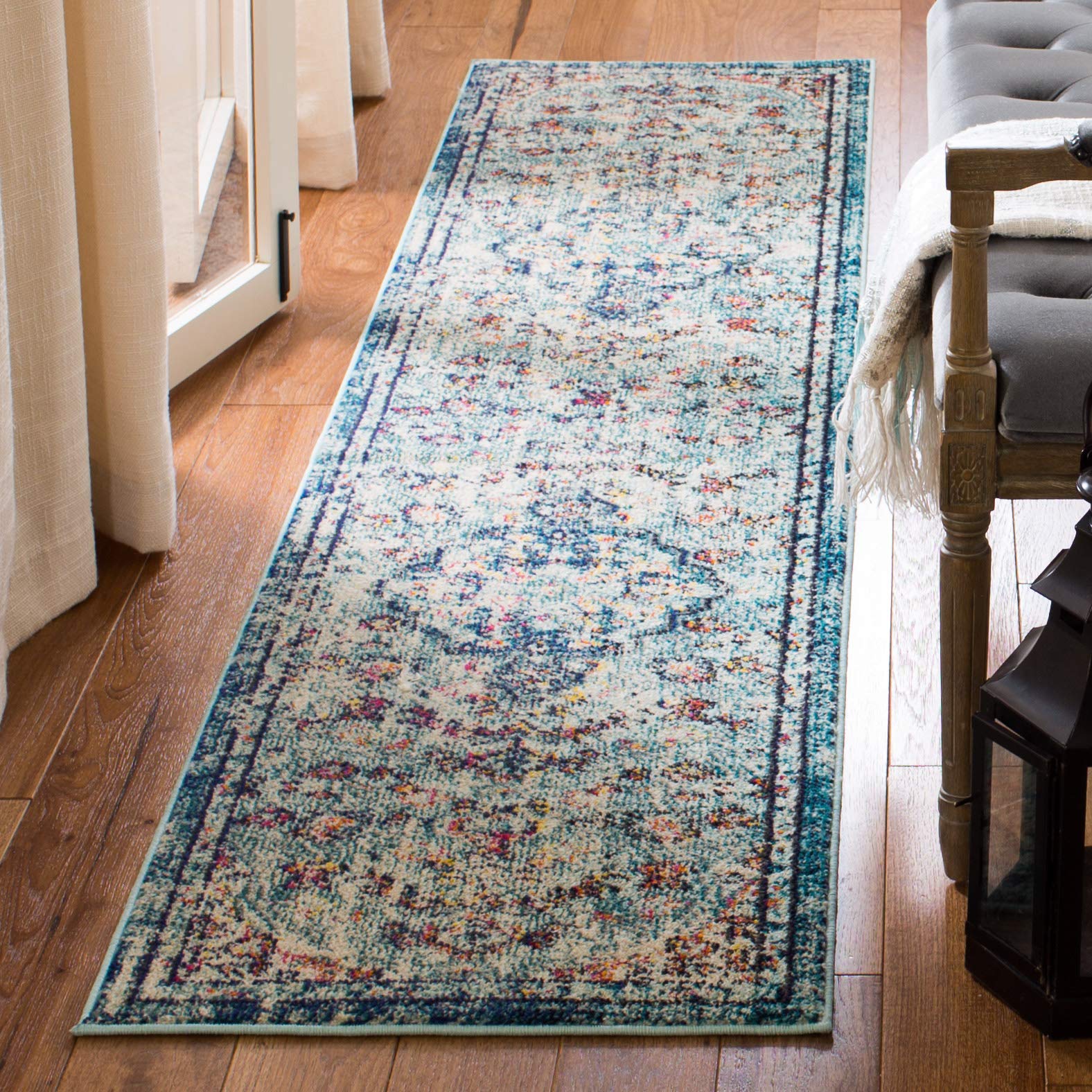 SAFAVIEH Madison Collection Accent Rug - 2'2" x 4', Beige & Black, Medallion Distressed Design, Non-Shedding & Easy Care, Ideal for High Traffic Areas in Entryway, Living Room, Bedroom (MAD447B)