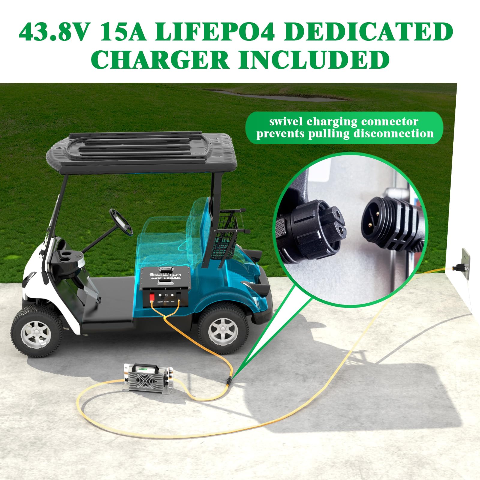 36V 100Ah LiFePO4 Lithium Golf Cart Battery with Charger, Built-in Smart 200A BMS, with Touch Monitor, Perfect for Golf Carts, Off-grid